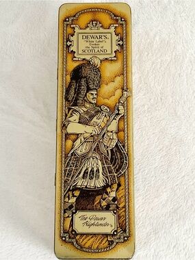 Vintage Dewar’s White Label Scotch Whisky Highlander Metal Advertising Tin